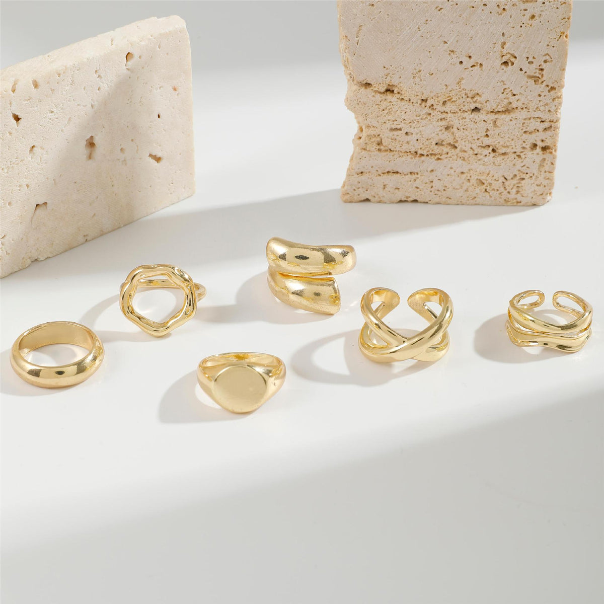 RNG211 -  Gold Color Intersect Ring Sets