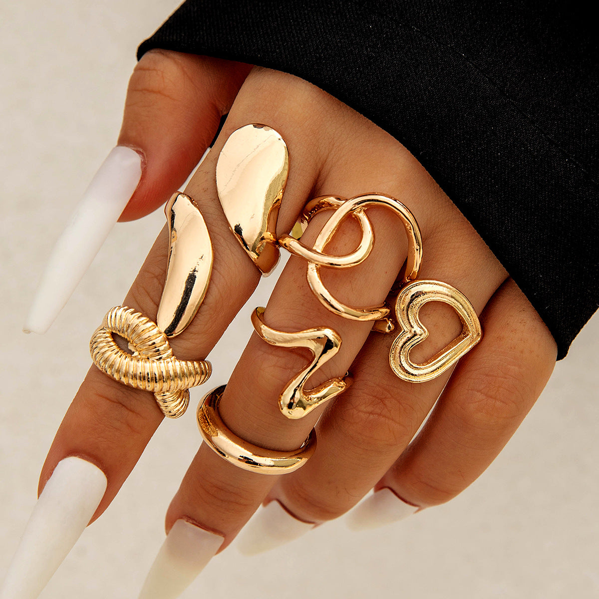 RNG212 -  Geometric Metal Style Lava Line Ring Set