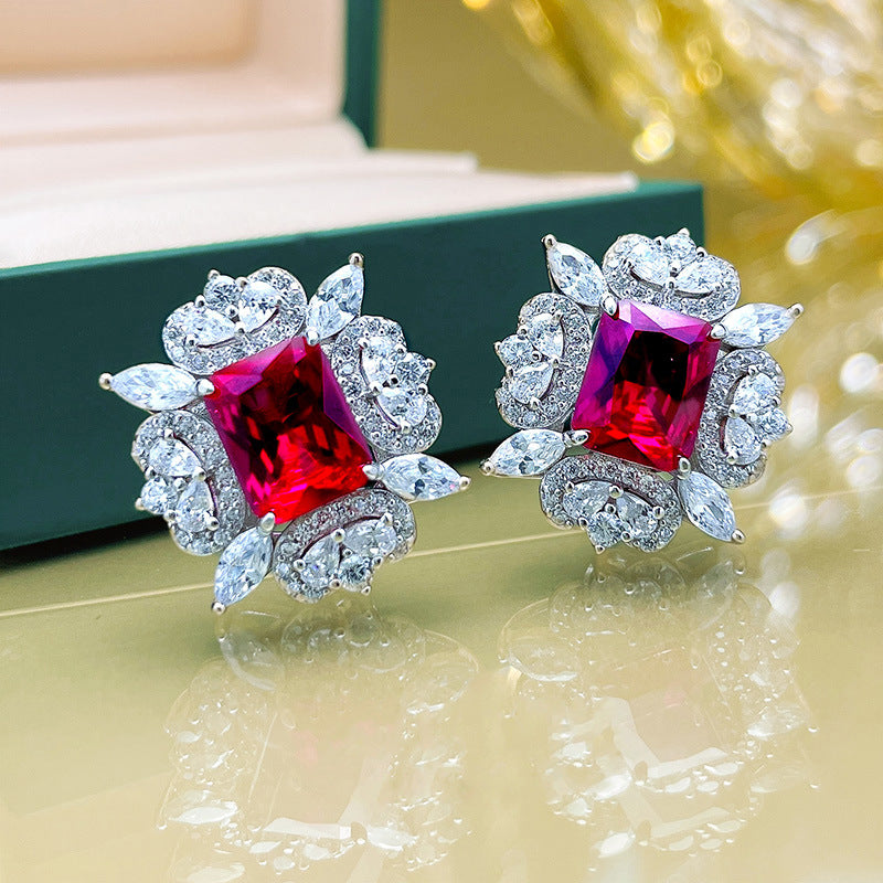 ZER11 - Red Green Cubic Zirconia Stud Earrings