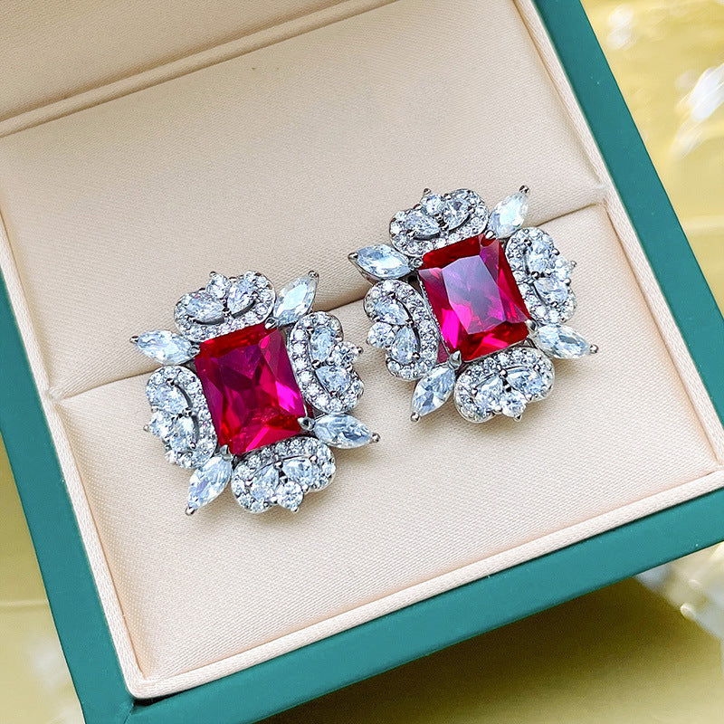 ZER11 - Red Green Cubic Zirconia Stud Earrings