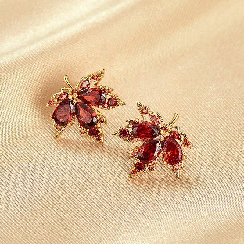 ER477 - Red Maple Leaf Earrings