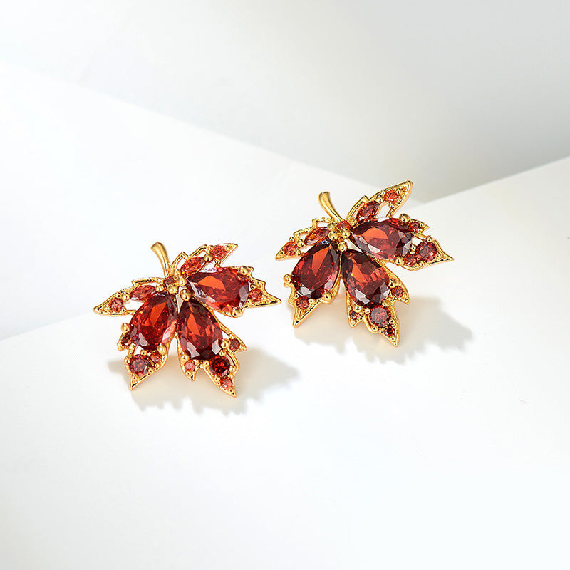ER477 - Red Maple Leaf Earrings