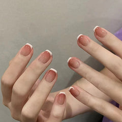 Red Sand Gradient Fake Nails - 30Pcs