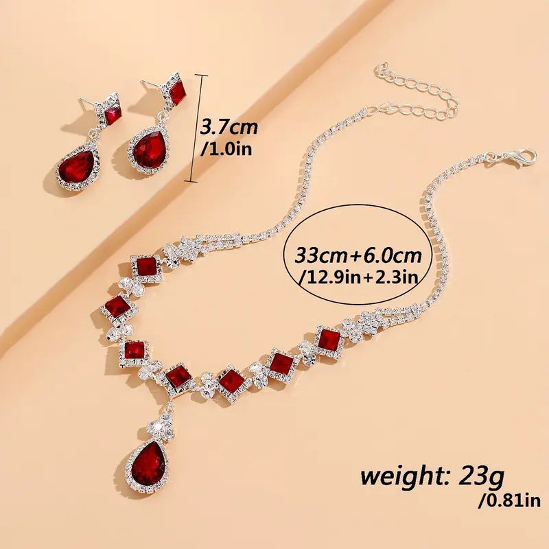 Regal Ruby Elegance Necklace & Earrings Set