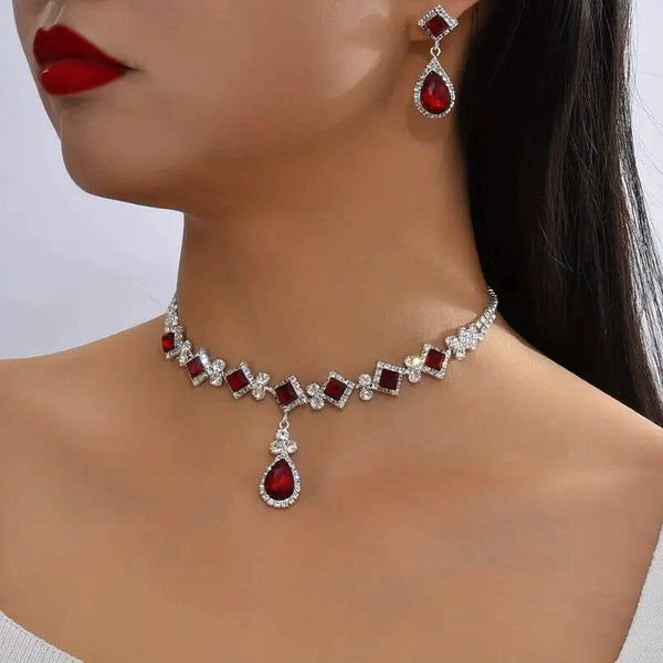 ❤️ Regal Ruby Elegance Necklace & Earrings Set ❤️