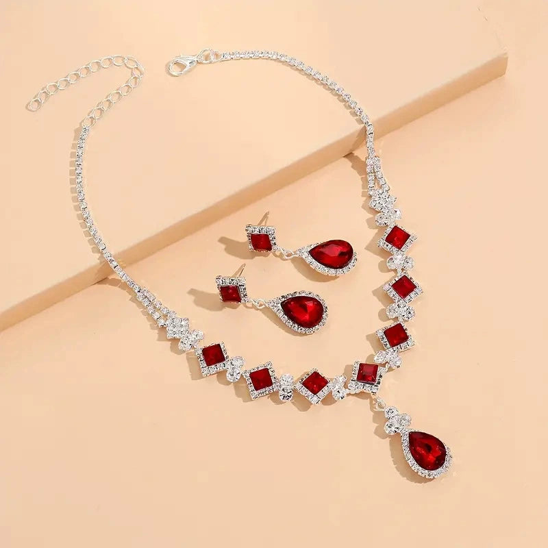 Regal Ruby Elegance Necklace & Earrings Set