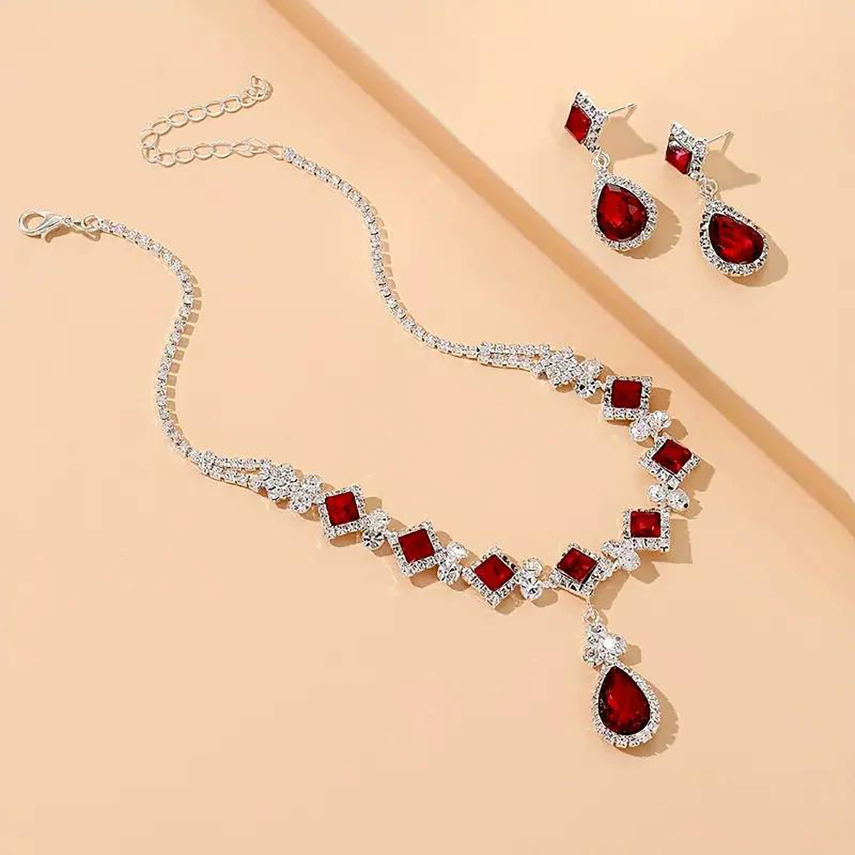 Regal Ruby Elegance Necklace & Earrings Set