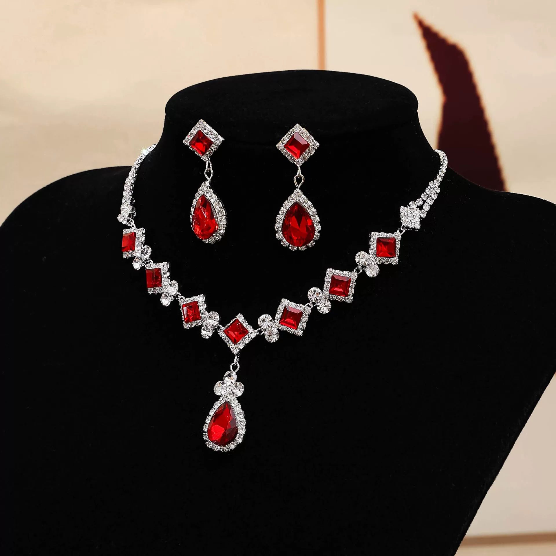 Regal Ruby Elegance Necklace & Earrings Set