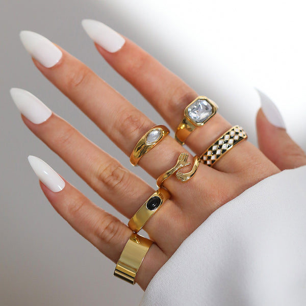 Retro Gem Alloy Ring 6-Piece Set