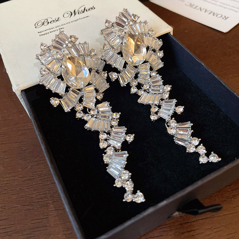 ER527 - Rhinestone Teardrop Patchwork Earrings