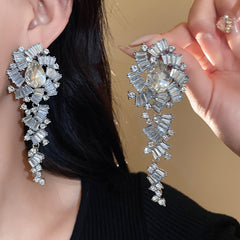 ER527 - Rhinestone Teardrop Patchwork Earrings