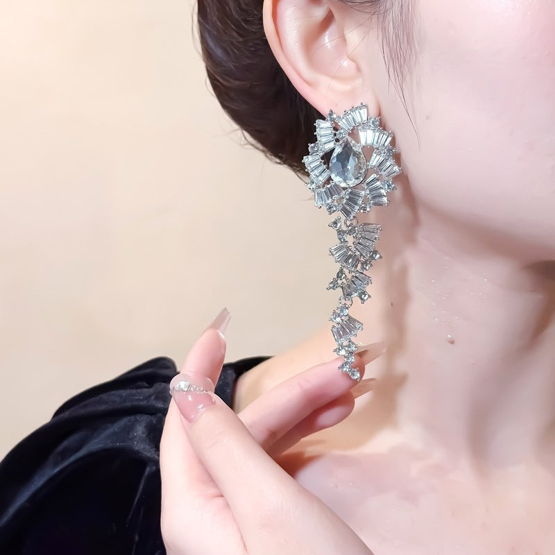 ER527 - Rhinestone Teardrop Patchwork Earrings