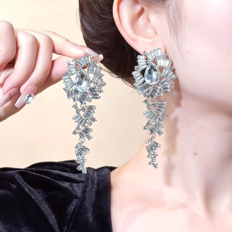 ER527 - Rhinestone Teardrop Patchwork Earrings