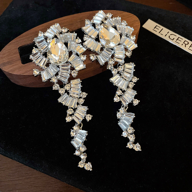 ER527 - Rhinestone Teardrop Patchwork Earrings