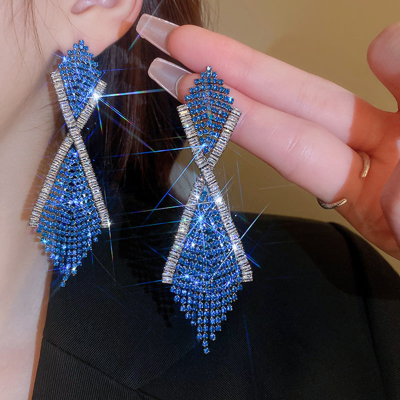 Royal Blue Crystal Cascade Earrings