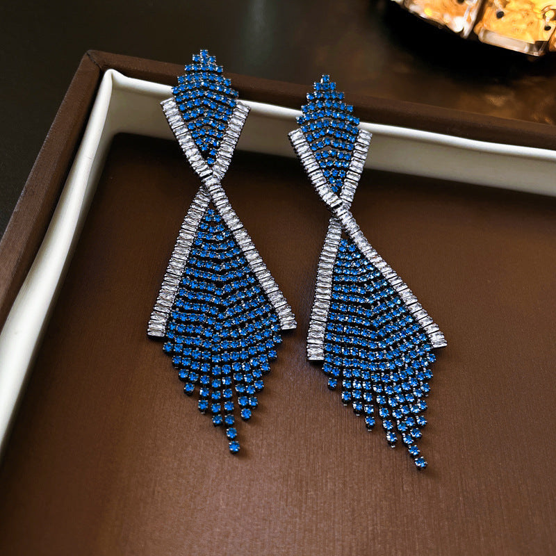 Royal Blue Crystal Cascade Earrings