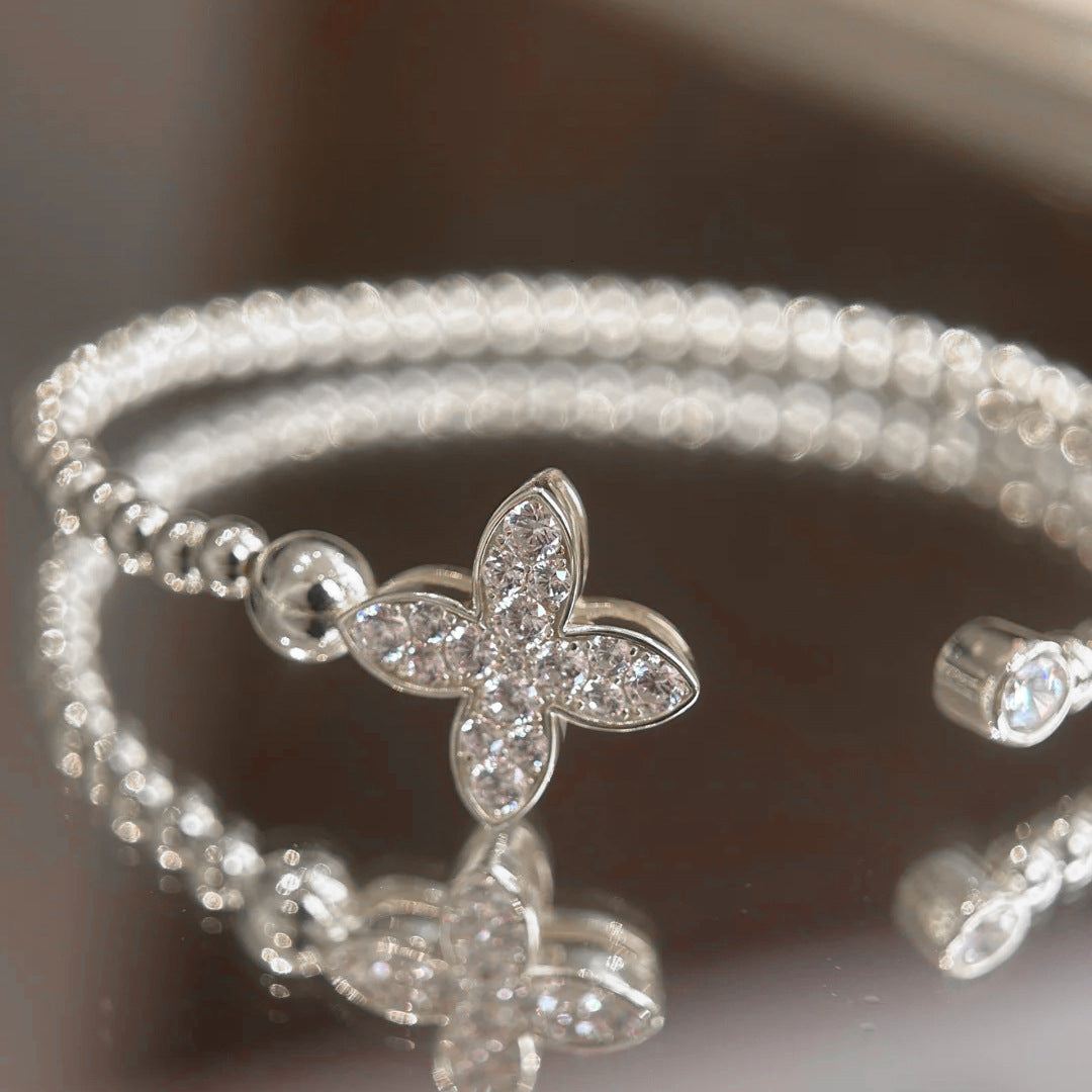 SBRAL14 - Silver Four-Leaf Clover Elastic Bracelet