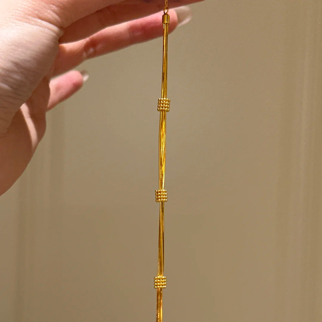 SBRAL17 - Gold Multi-Layered Snake Bone Bracelet