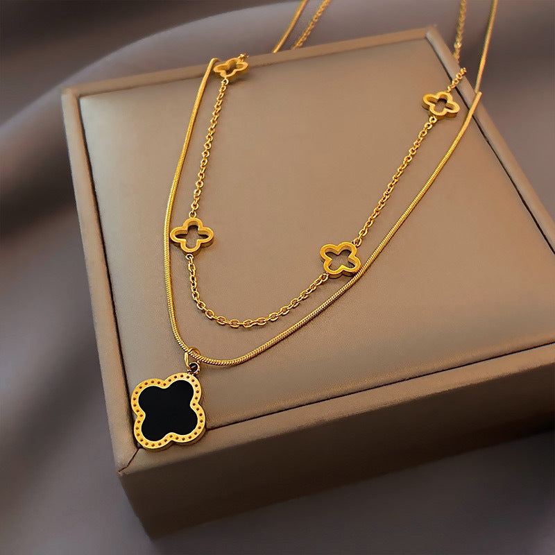 SNKL11 - Double  Layered Four Leaf Clover Necklace