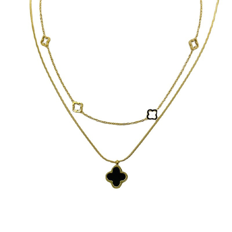 SNKL11 - Double  Layered Four Leaf Clover Necklace