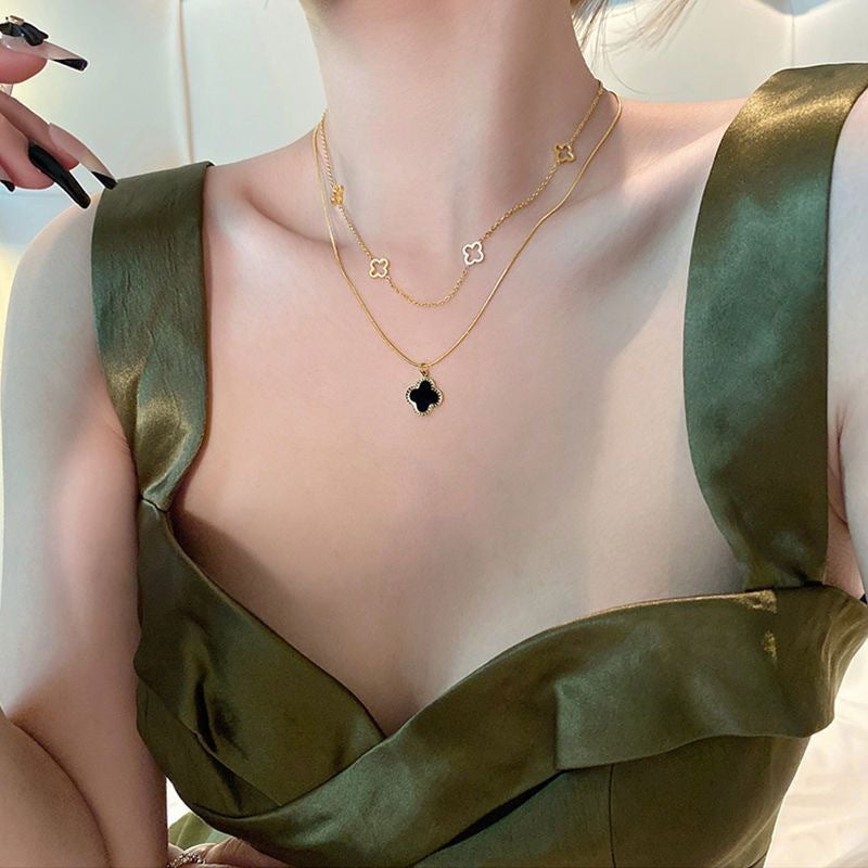 SNKL11 - Double  Layered Four Leaf Clover Necklace