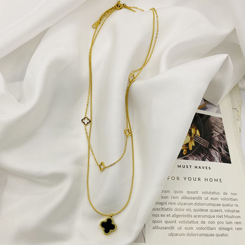 SNKL11 - Double  Layered Four Leaf Clover Necklace