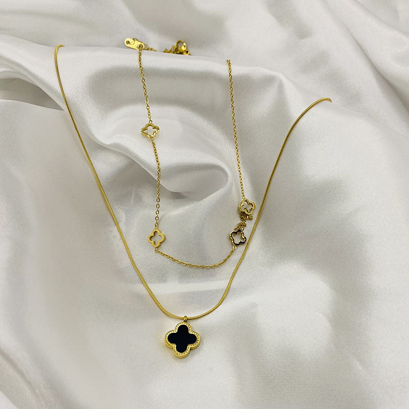 SNKL11 - Double  Layered Four Leaf Clover Necklace