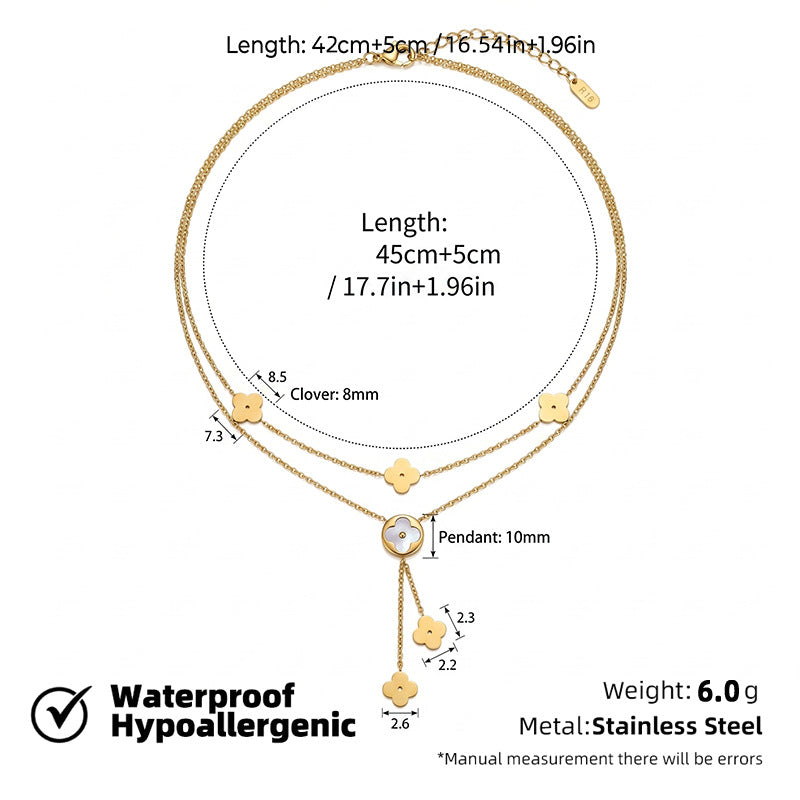 SNKL16 - Double-Layer Four-Leaf Clover Titanium Steel Necklace