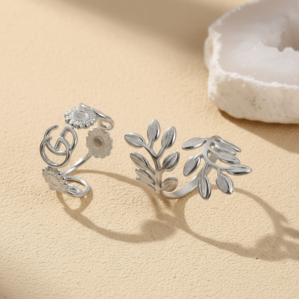 SRNG-58 - Stainless Steel Personalized Leaf Rings