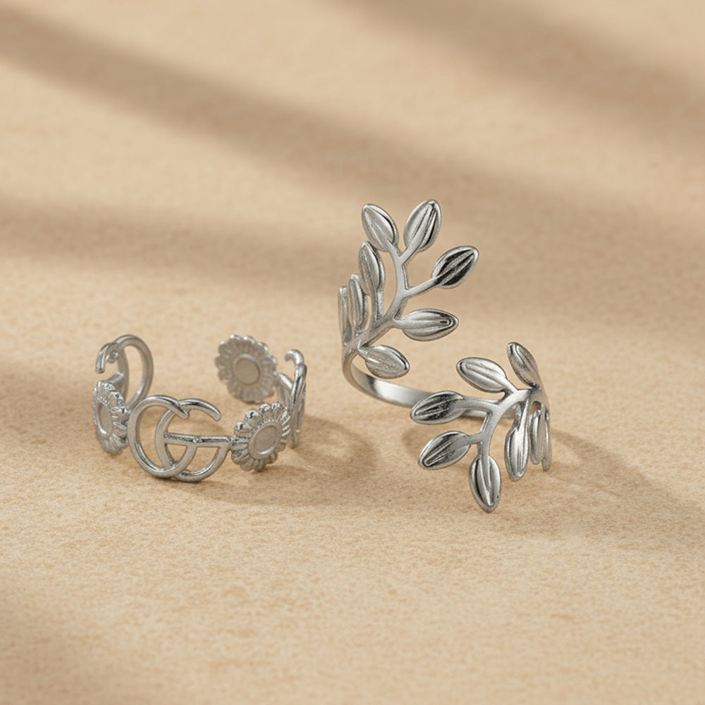 SRNG-58 - Stainless Steel Personalized Leaf Rings