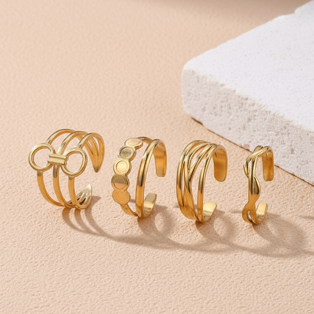 SRNG-61 - Stainless Steel 18K Gold Plated Geometric Open Ring Set