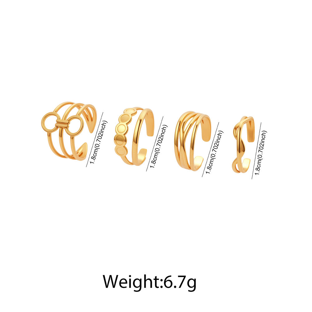 SRNG-61 - Stainless Steel 18K Gold Plated Geometric Open Ring Set