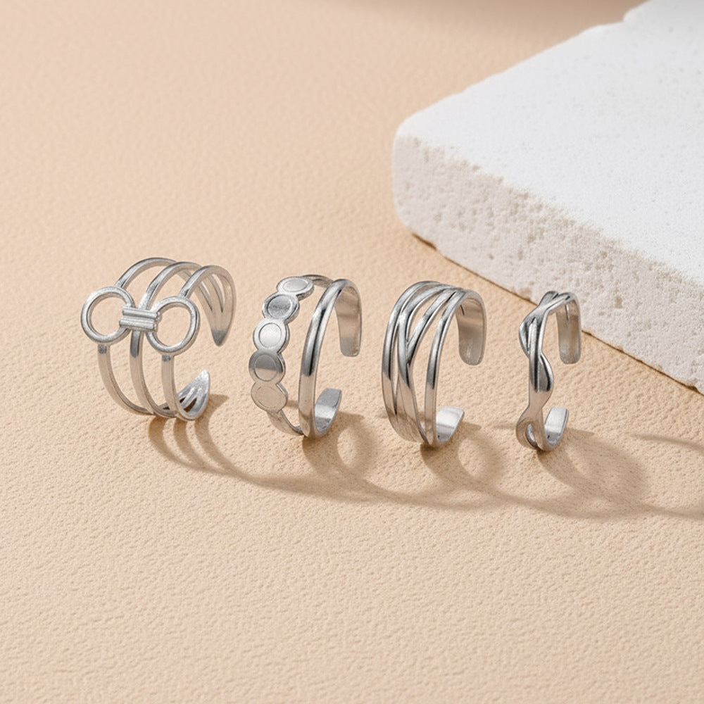 SRNG-61 - Stainless Steel 18K Gold Plated Geometric Open Ring Set