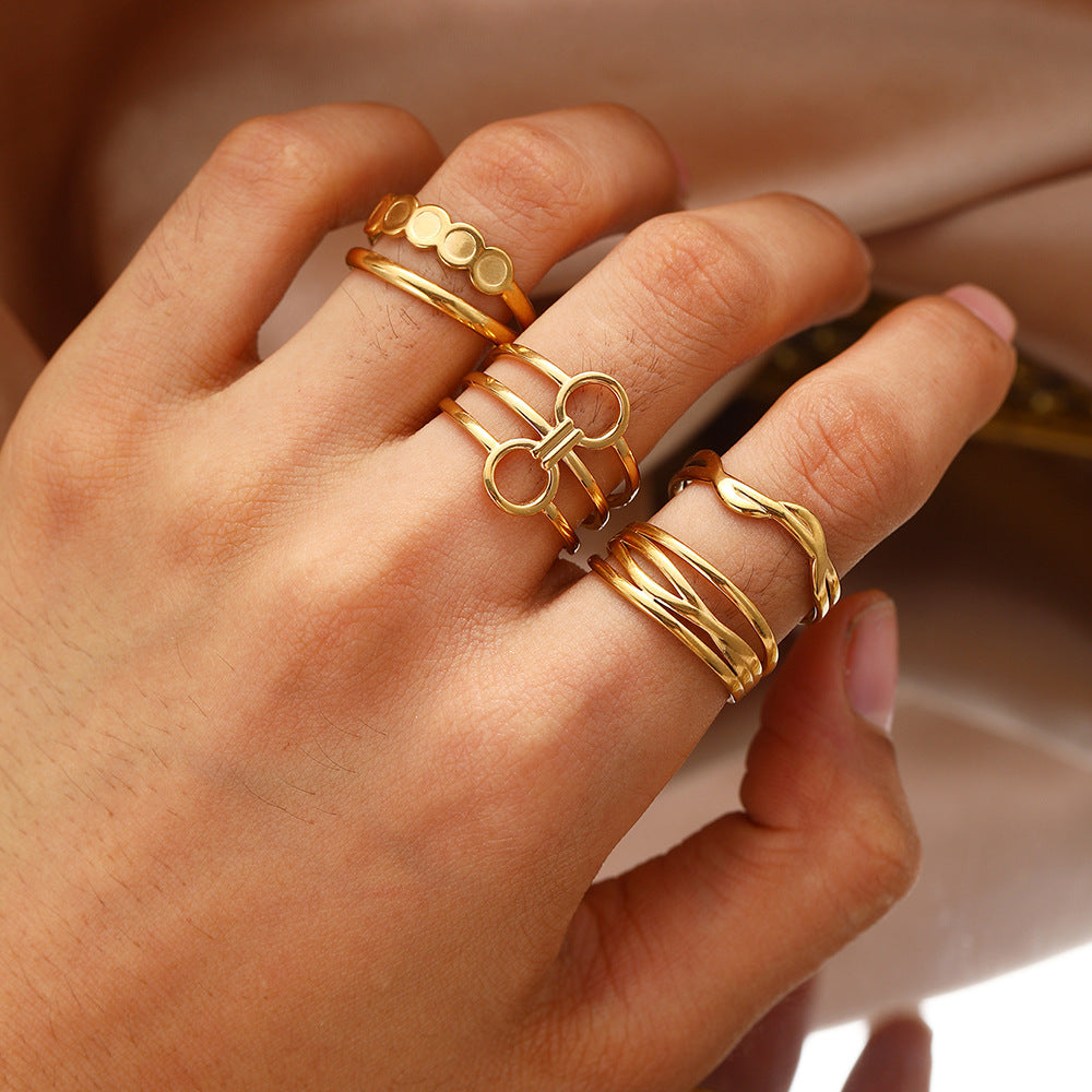 SRNG-61 - Stainless Steel 18K Gold Plated Geometric Open Ring Set