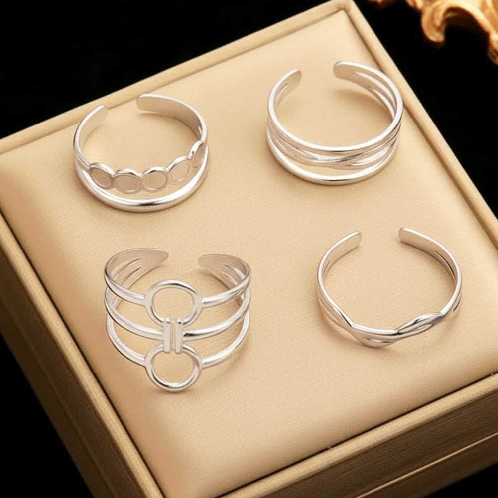 SRNG-61 - Stainless Steel 18K Gold Plated Geometric Open Ring Set