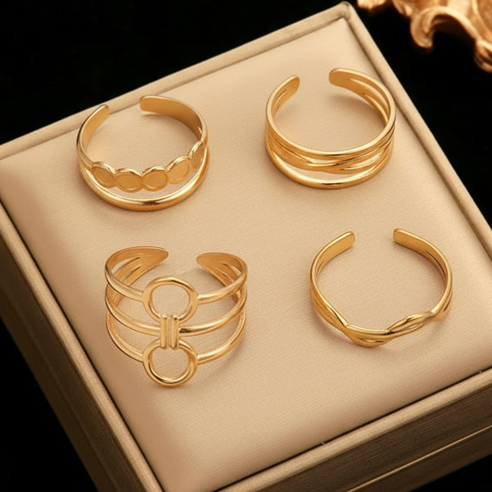 SRNG-61 - Stainless Steel 18K Gold Plated Geometric Open Ring Set