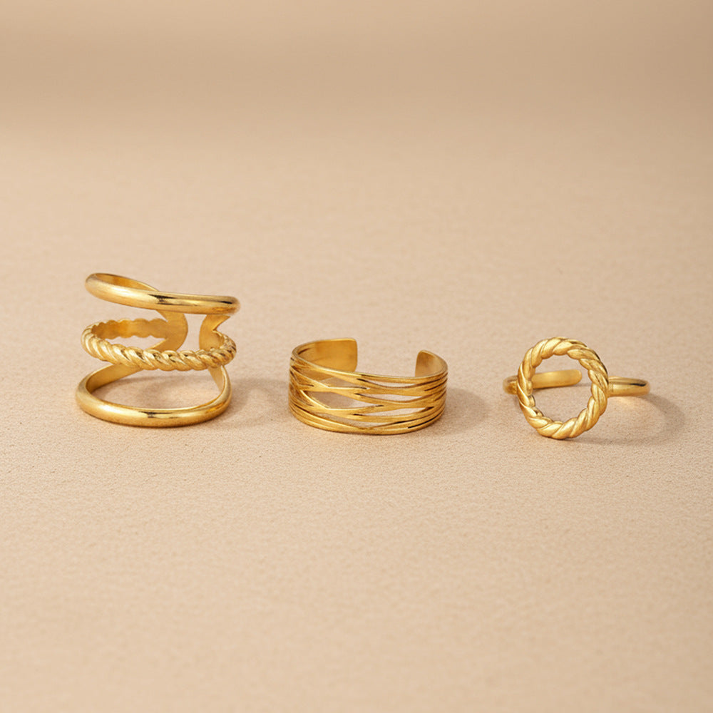 SRNG-62 - Stainless Steel Retro Multi-Layered intersecting Open Ring