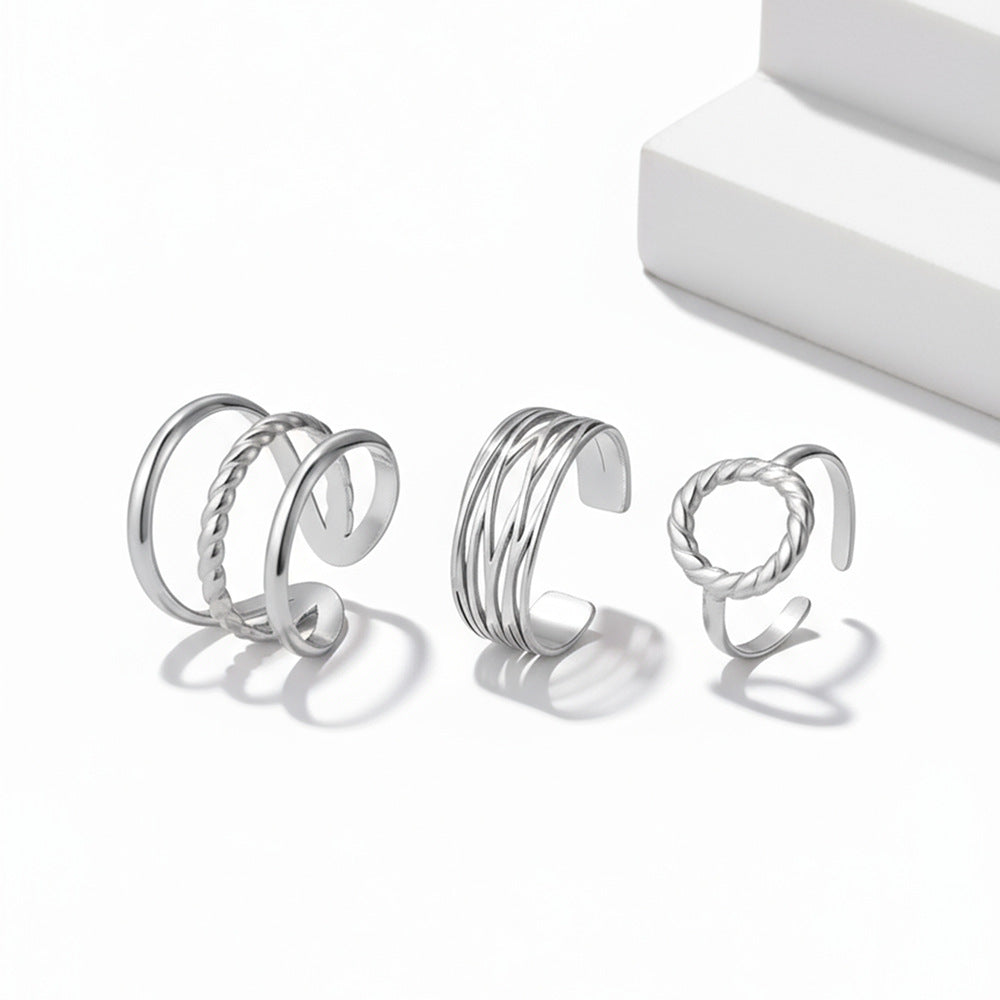 SRNG-62 - Stainless Steel Retro Multi-Layered intersecting Open Ring