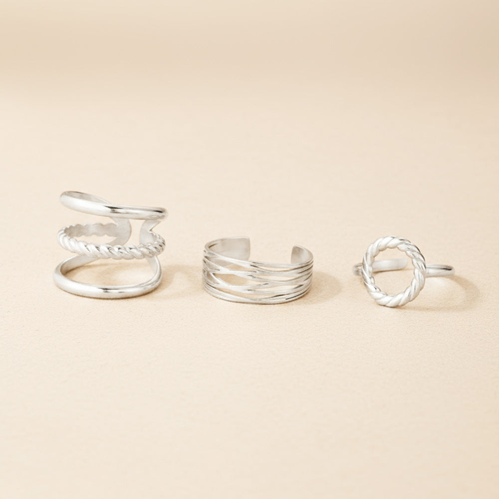 SRNG-62 - Stainless Steel Retro Multi-Layered intersecting Open Ring