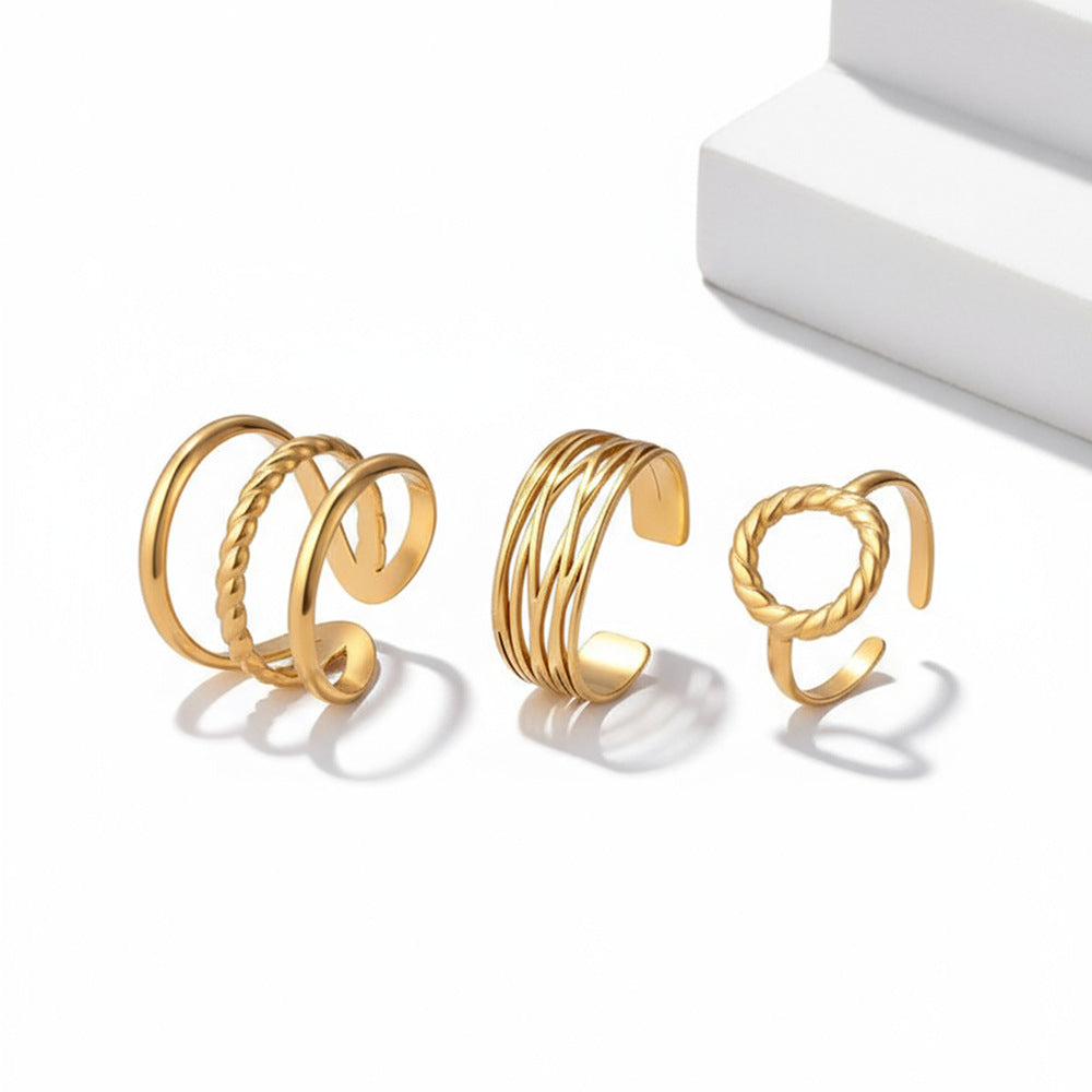 SRNG-62 - Stainless Steel Retro Multi-Layered intersecting Open Ring