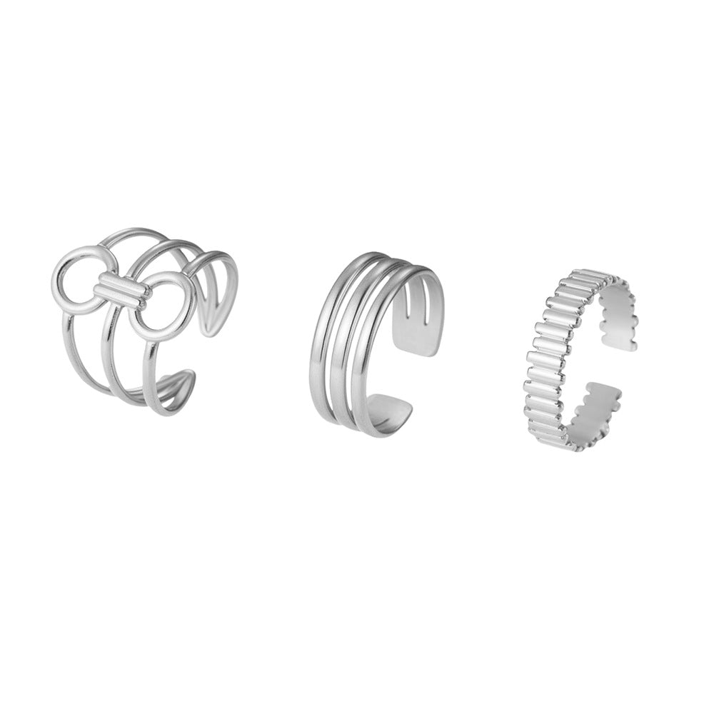 SRNG-63 - Stainless Steel French-Style Vertical Stripe Geometric Ring