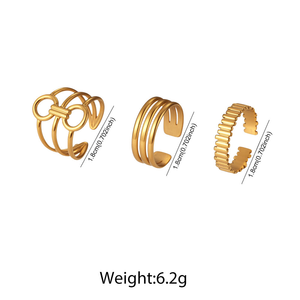 SRNG-63 - Stainless Steel French-Style Vertical Stripe Geometric Ring