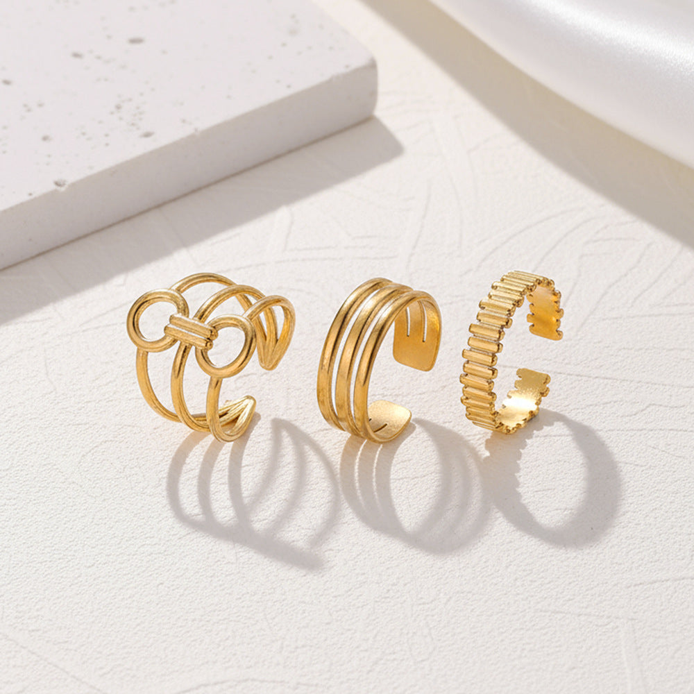 SRNG-63 - Stainless Steel French-Style Vertical Stripe Geometric Ring