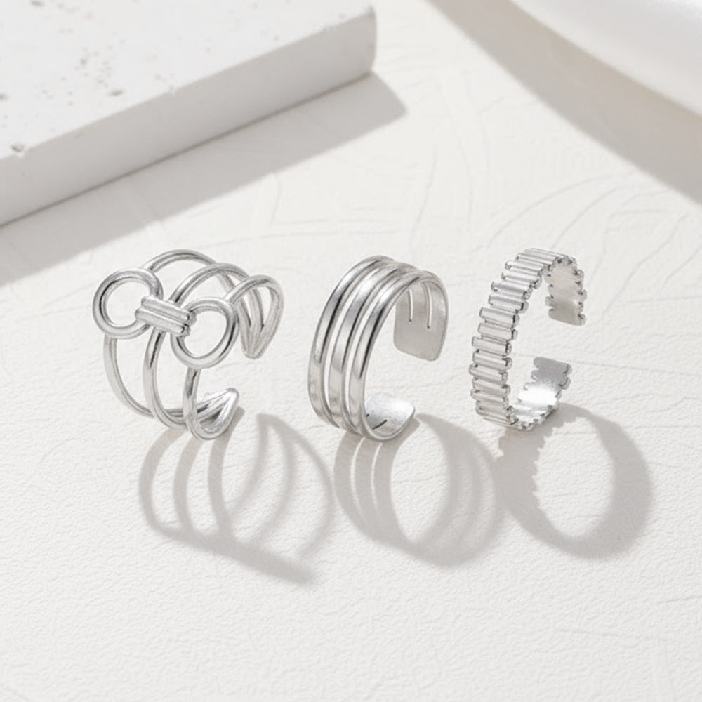 SRNG-63 - Stainless Steel French-Style Vertical Stripe Geometric Ring