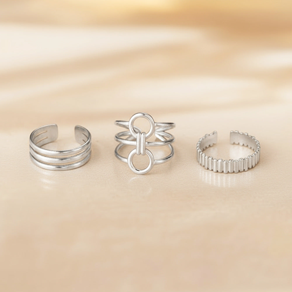 SRNG-63 - Stainless Steel French-Style Vertical Stripe Geometric Ring