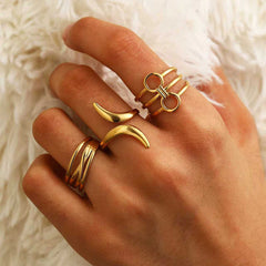 SRNG-64 - Stainless Steel 18K Gold Plated Geometric irregular Open Ring Set