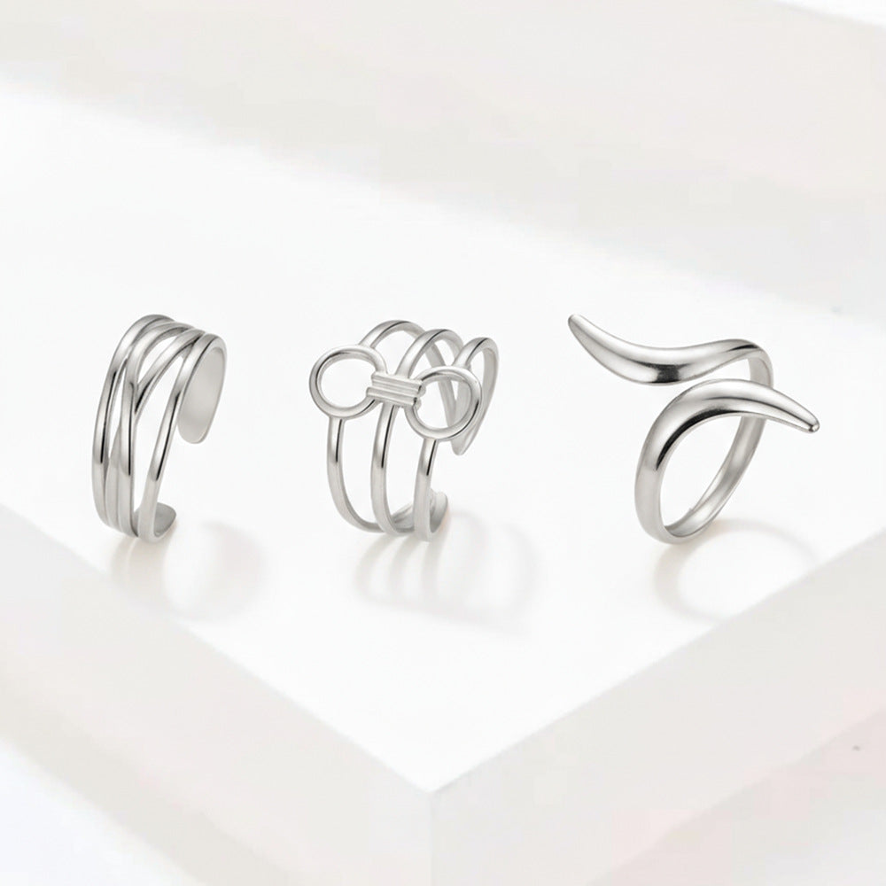 SRNG-64 - Stainless Steel 18K Gold Plated Geometric irregular Open Ring Set