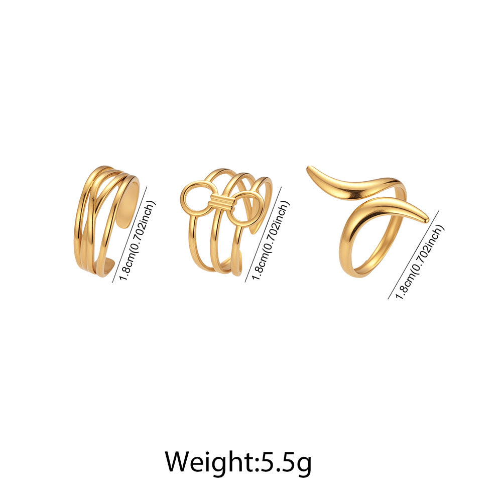 SRNG-64 - Stainless Steel 18K Gold Plated Geometric irregular Open Ring Set
