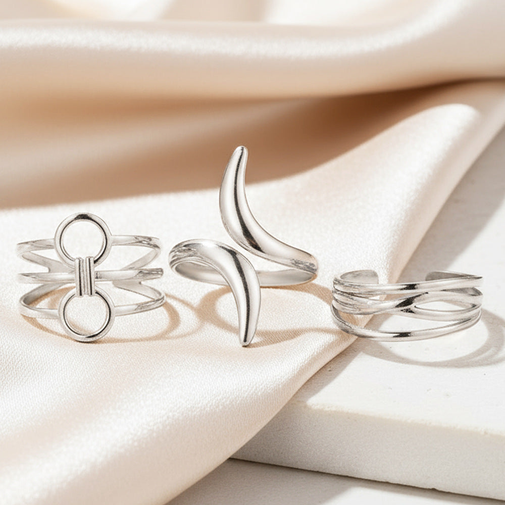 SRNG-64 - Stainless Steel 18K Gold Plated Geometric irregular Open Ring Set