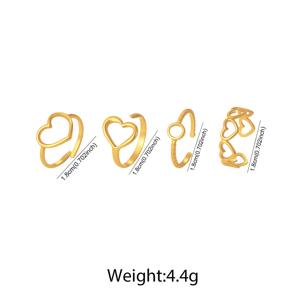 SRNG-65 - Stainless Steel 18K Gold Plated Heart Shape Open Ring Set